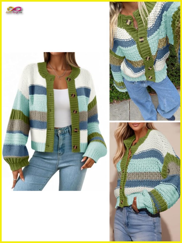Women's Chunky Striped Button Up Cardigan Sweater